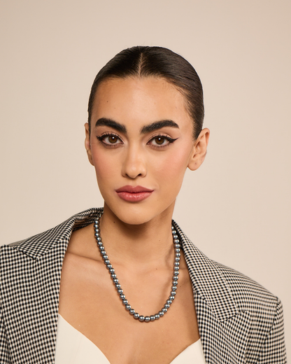 8mm Pearl Necklace - Dark Silver