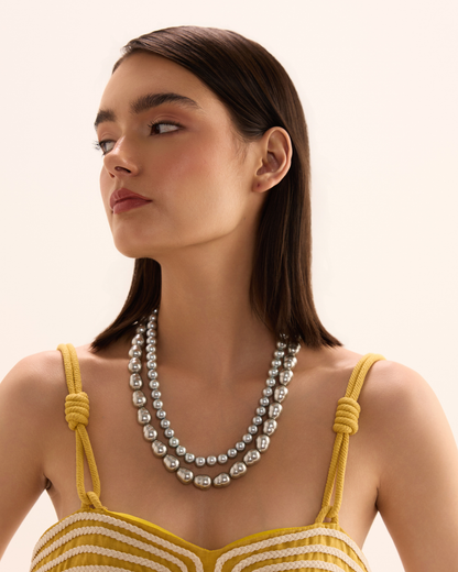 Oval Pearls Necklace - Silver