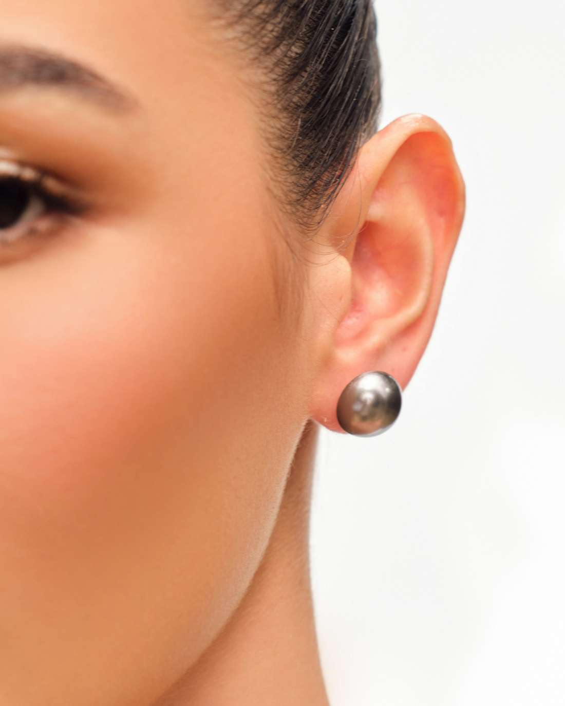 14mm Pearl Studs - Dark Silver