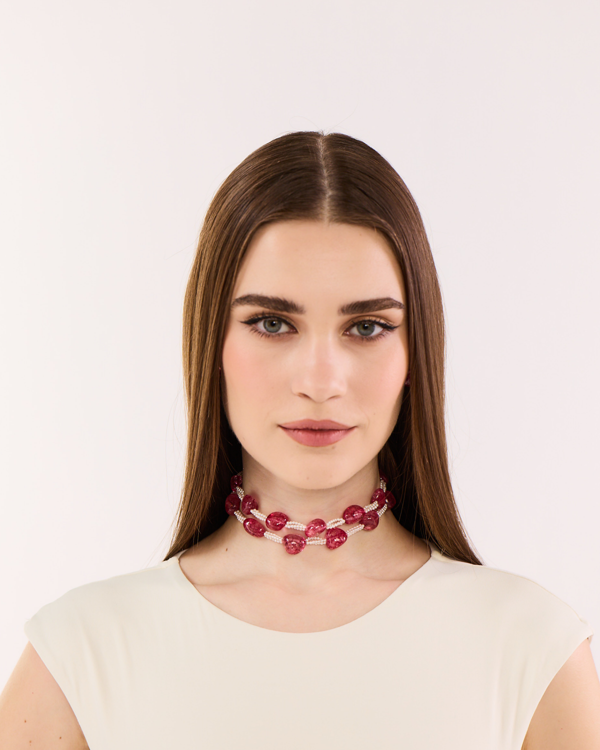 Red Bunched Tumbles Choker (2 Lines)