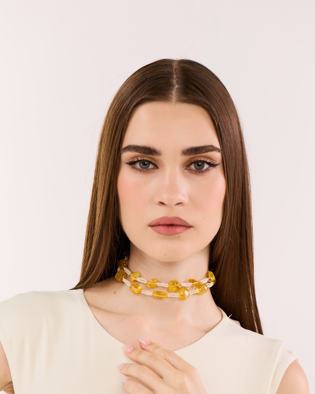 Yellow Bunched Tumbles Choker (2 Lines)