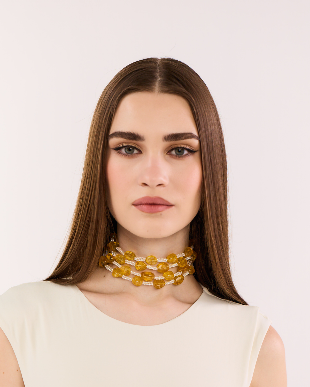 Yellow Bunched Tumbles Choker (4 Lines)
