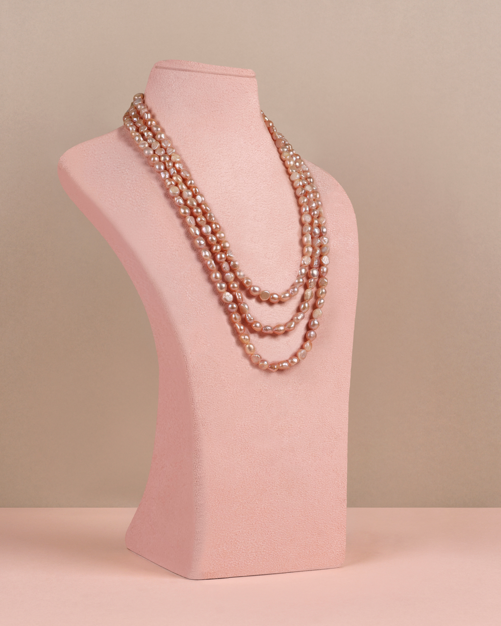 Triple Baroque Pearl Necklace - Pink