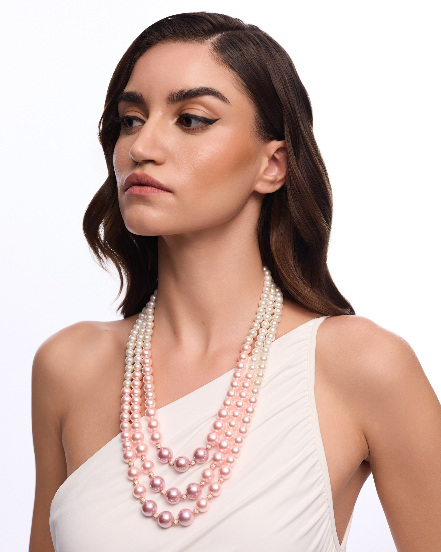 Triple Graded Pearls - Ombre Pink with Swarovski