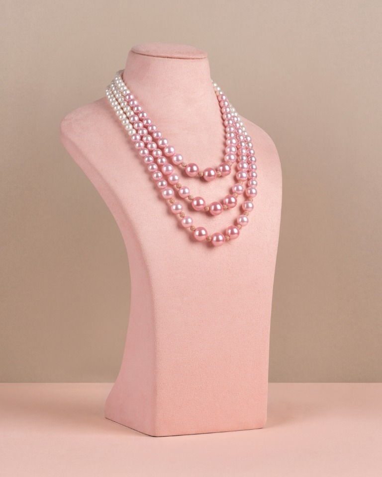 Triple Graded Pearls - Ombre Pink with Swarovski