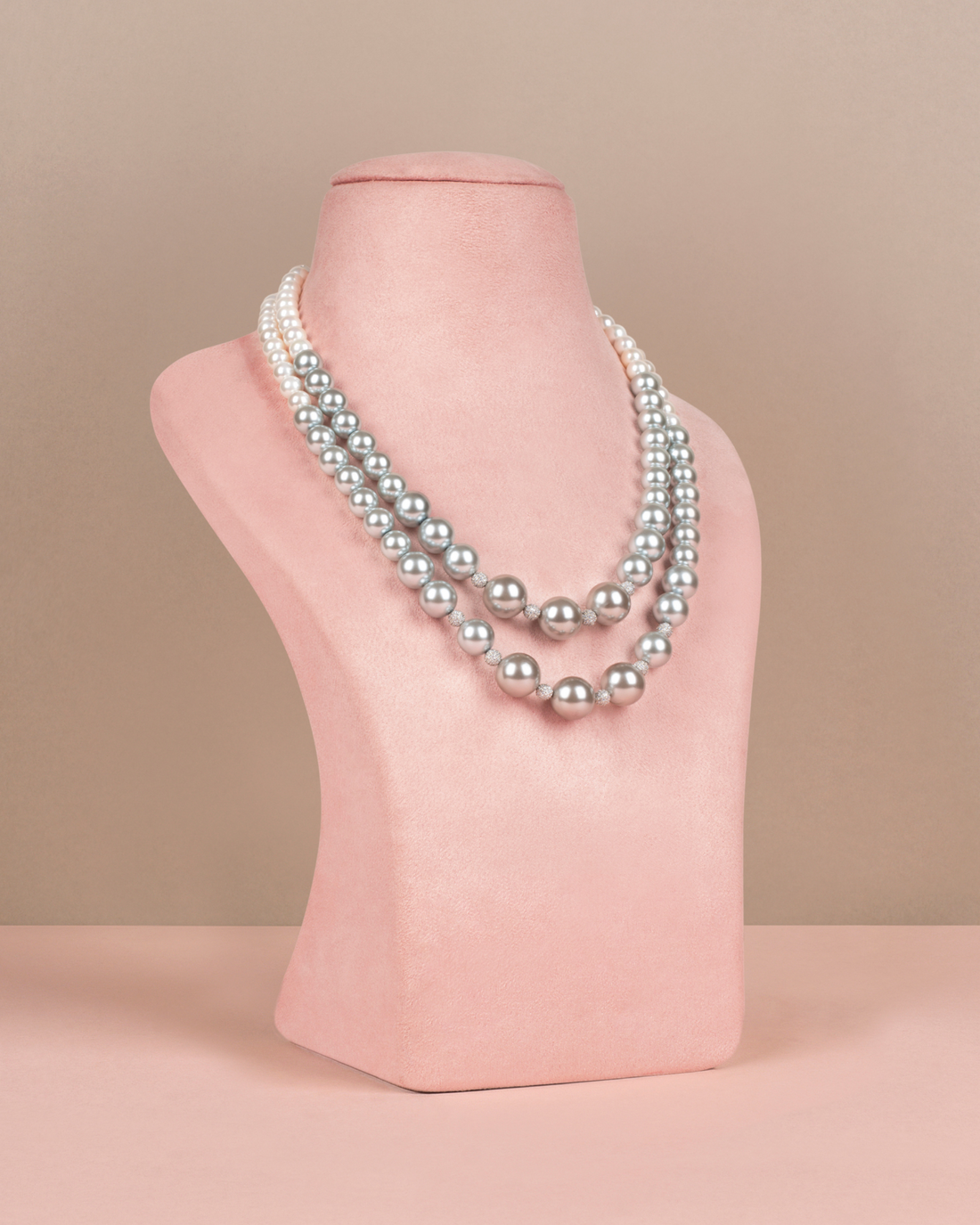 Double Graded Pearls - Silver Ombre with Swarovski
